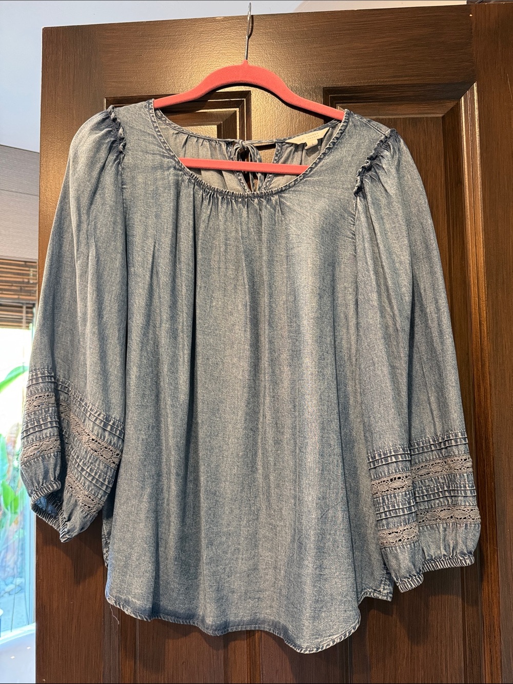 LC Lauren Conrad Light Blue Chambray Peasant Blouse